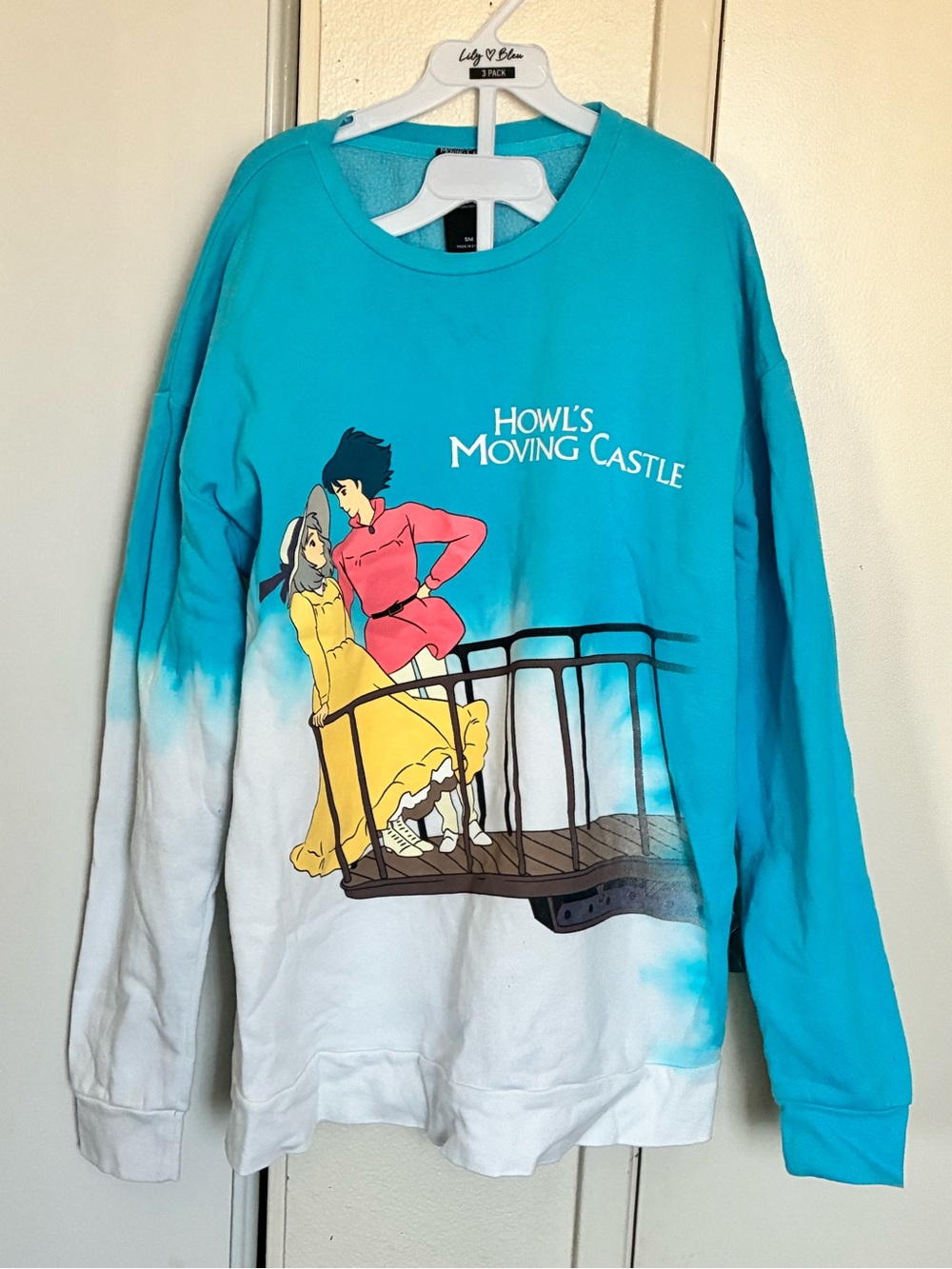 Like New Howl's Moving Castle Teal Fleece Pullover With Split Dye Design-Size SM